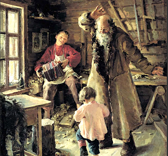 фрагмент картины "Веселая минутка" автор А. Л. Ржевская , 1897 год