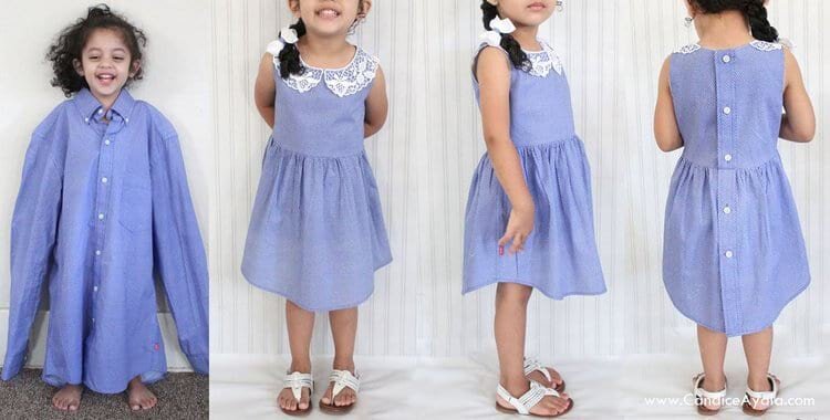 Детское платье из рубашки  https://tkanix.guru/krojka-i-shite/chto-mozhno-sshit-iz-muzhskoy-rubashki