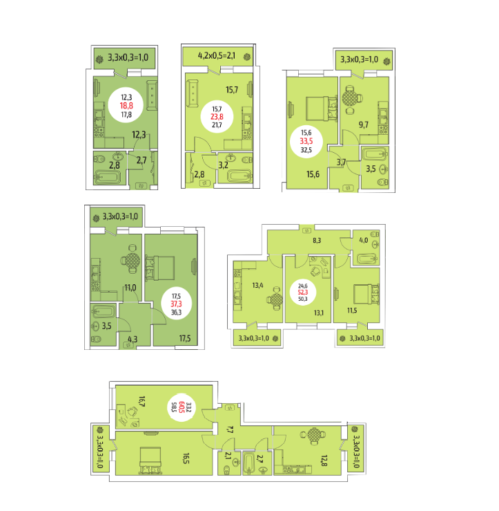 +- все планировки похожи. разная только квадратура