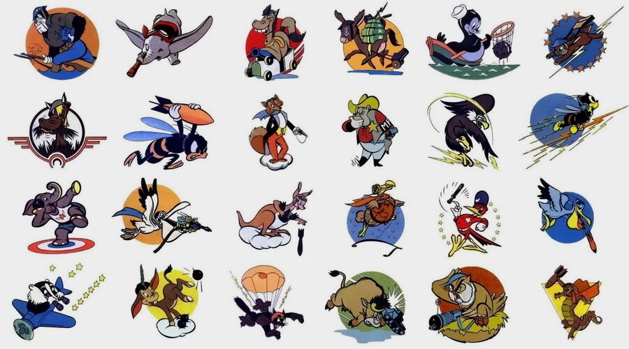 Малая толика официальной армейской эмблематики, разработанной Диснеем в годы Второй мировой войны