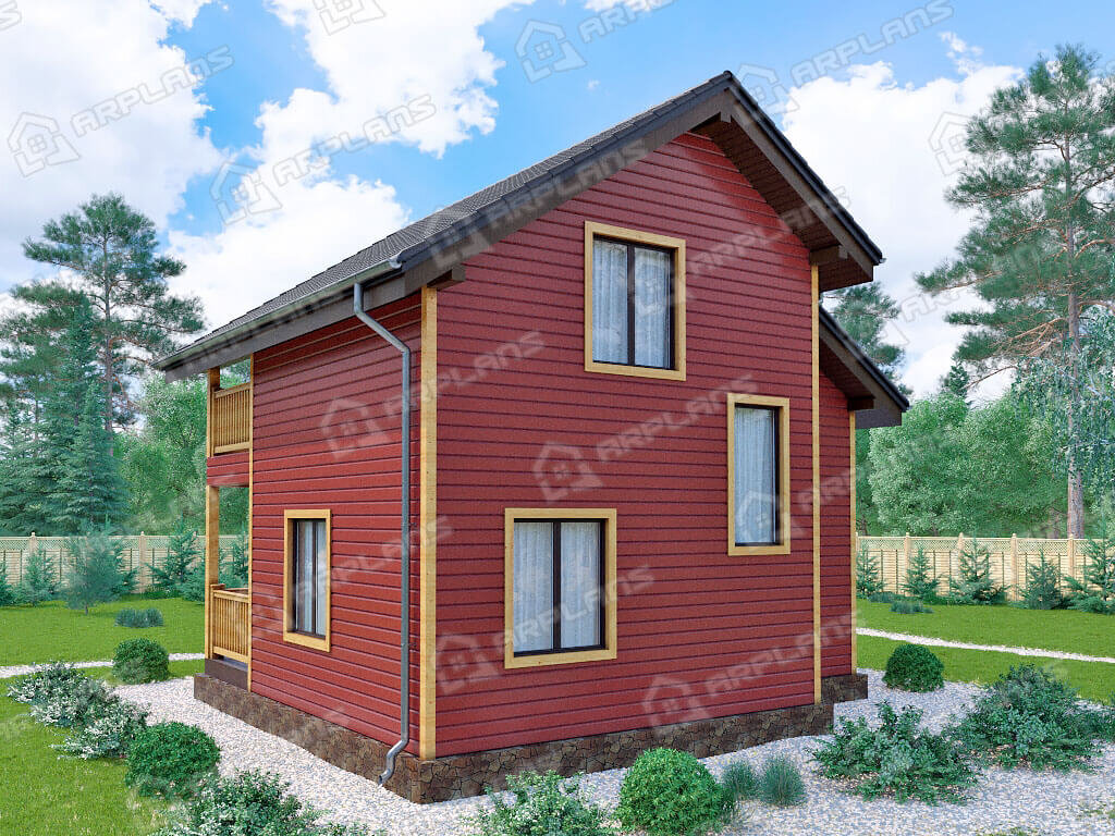 Фото 2 двухэтажного каркасного дома с мансардой, 3 спальнями, балконом и террасой. 80 кв м. Источник arplans.ru Проект И-082