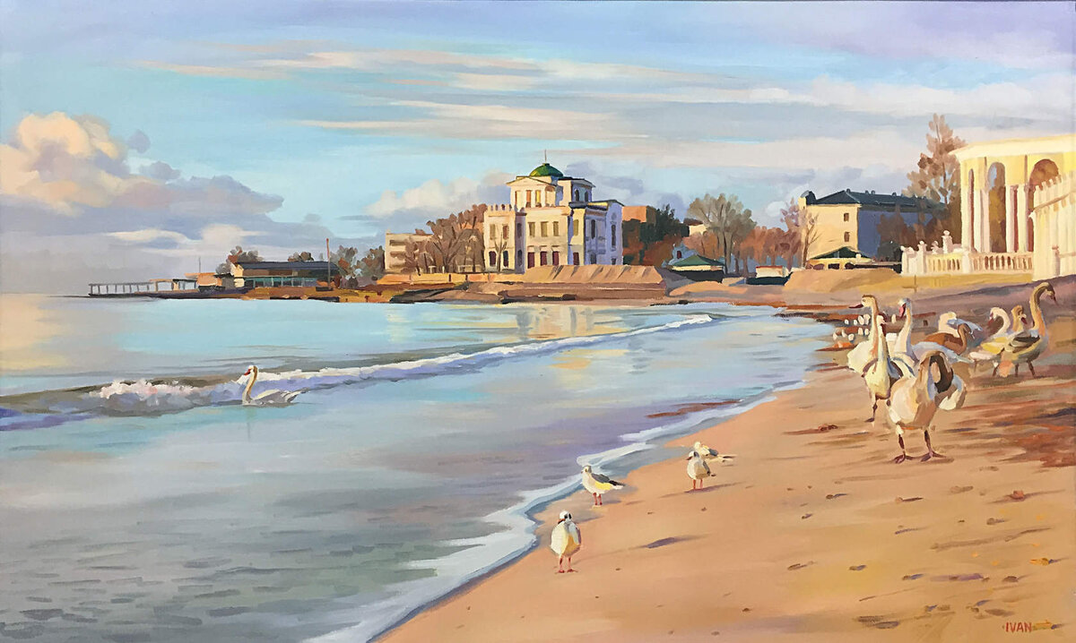 "Осень в Евпатории" масло холст 100х60 см художник Кудрявцев Иван Иванович.