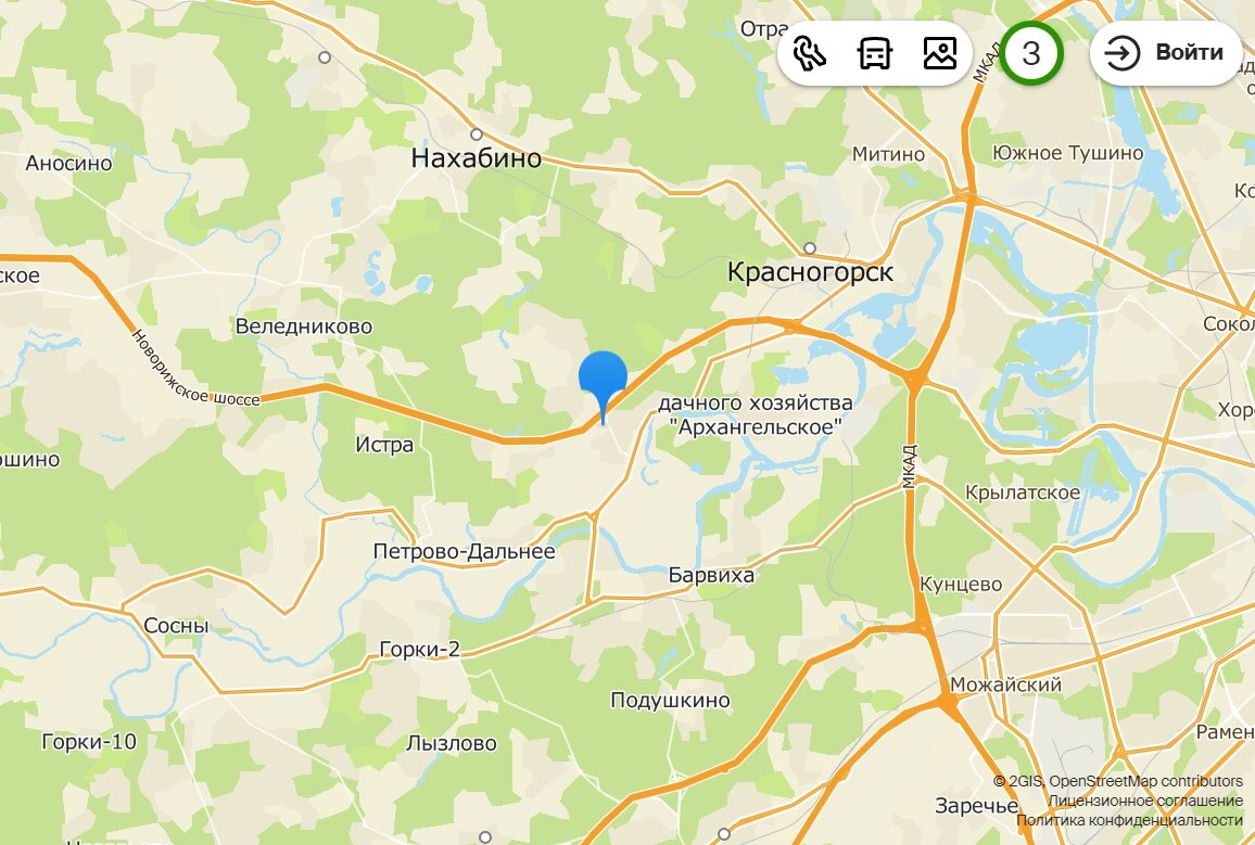 Скрин с сайта 2Гис. Синим отмечено местоположение комплекса Главкино. Фото самого комплекса не прикрепляю, - не нашла в бесплатных источниках.