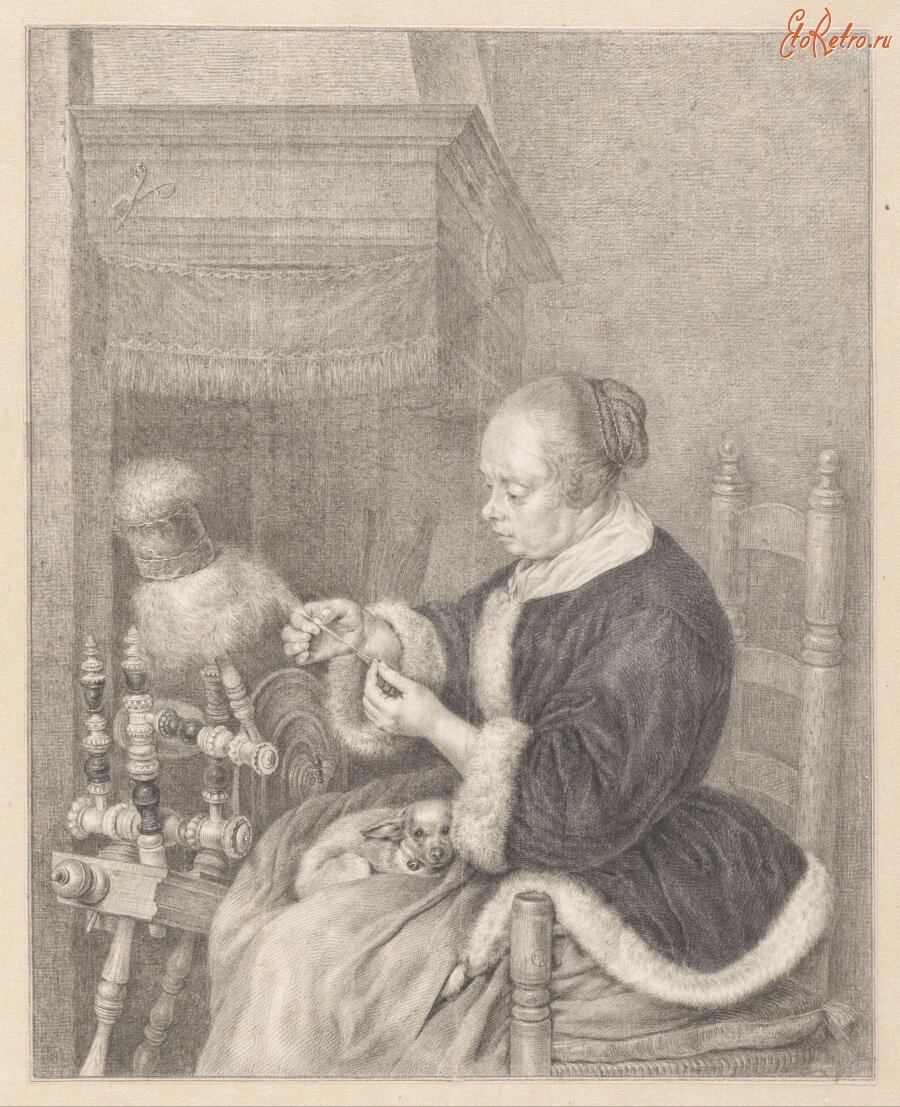 "Старая дева за прялкой", Герард Терборх, 1778 год (источник: портал etoretro).