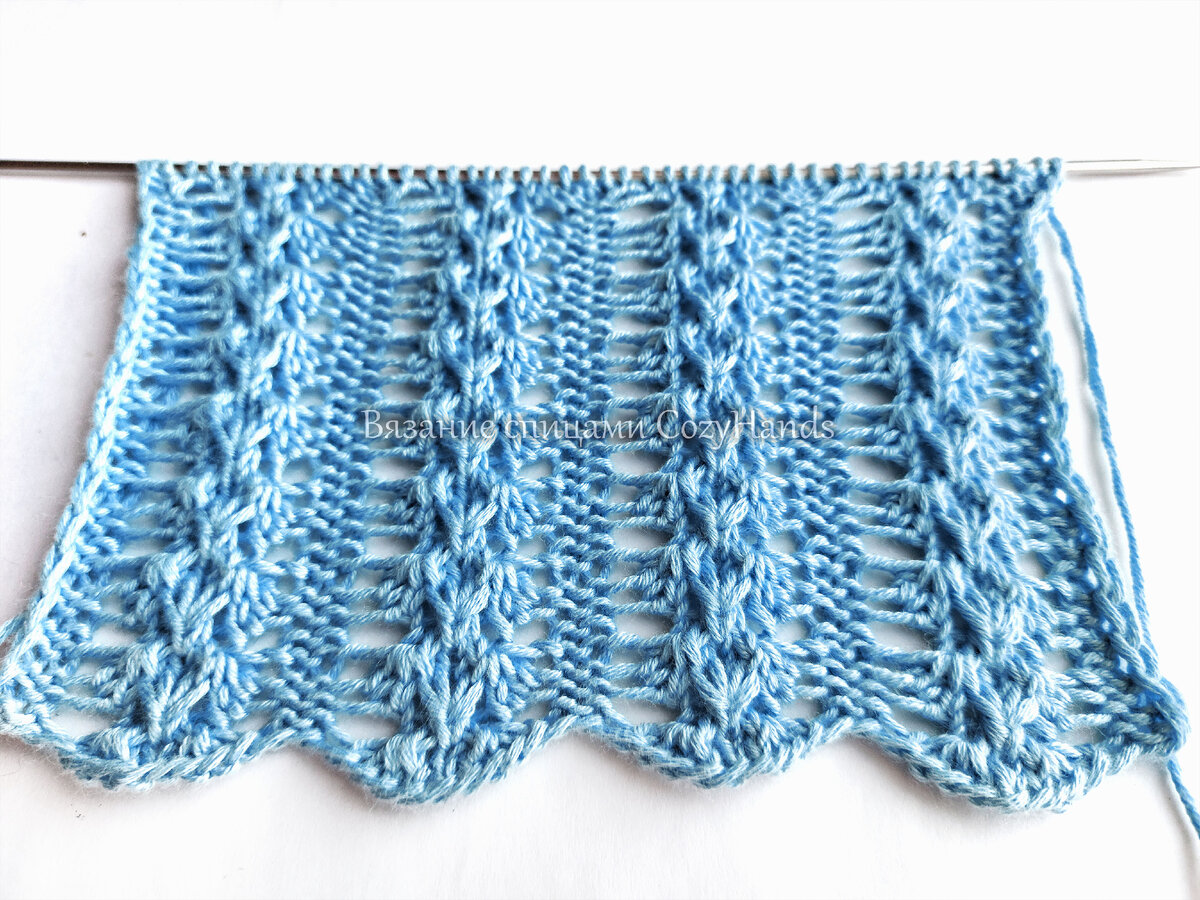 Красивый узор с вертикальными ажурными линиями для вязания палантинов, джемперов