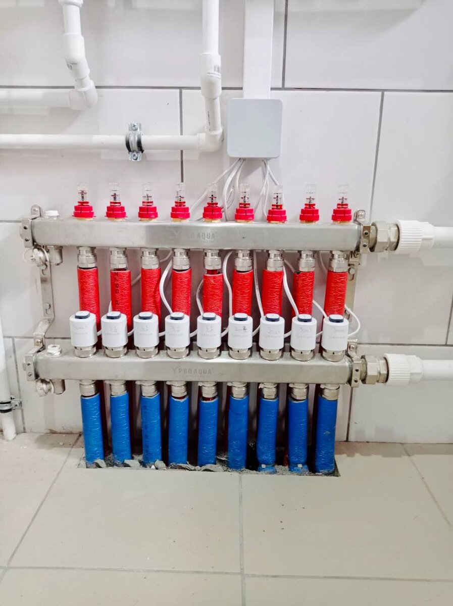 монтаж коллектора теплого пола и сервоприводов