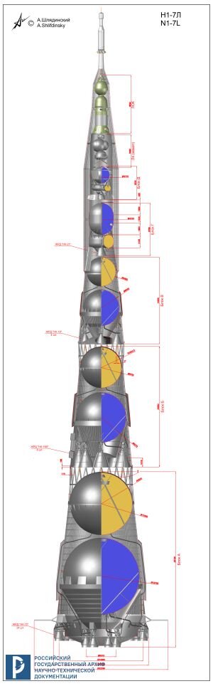 Шлядинский А.Г. Модель ракеты Н-1, выполненная в программе Autocad (в разрезе). РГАНТД. Личный фонд А.Г. Шлядинского.