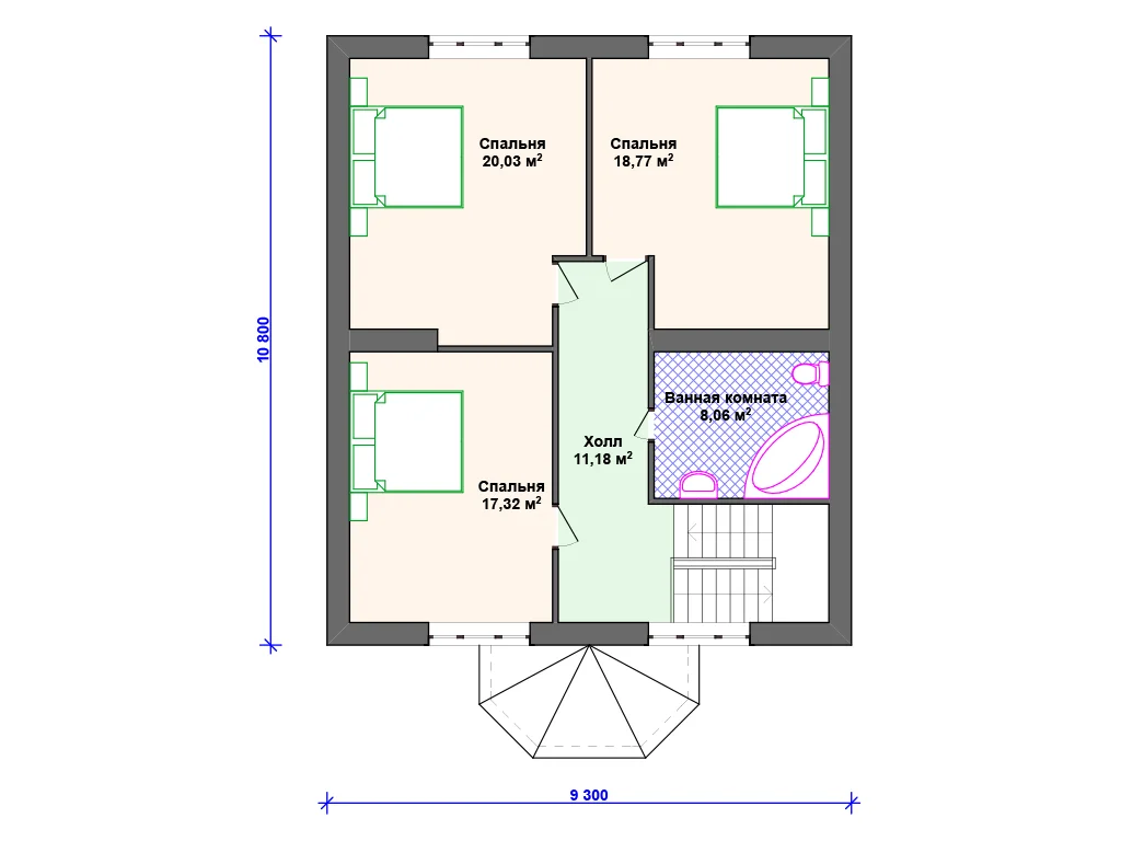 Планировка дома с 3 спальнями двухэтажный