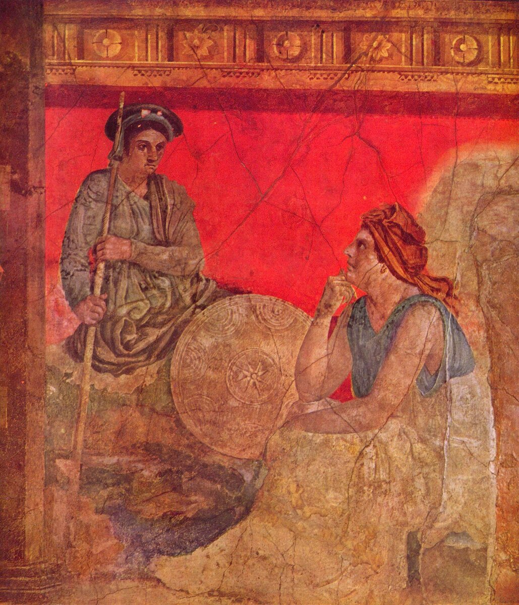 Antigonus II Gonatas and his mother Phila, detail of a fresco of the Villa Fannius, c. 40 BC, Archaeological Museum of Naples.