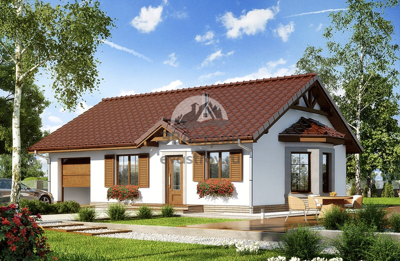 Проект одноэтажного дома 85 м2 с гаражом, эркером и террасой - 103-64