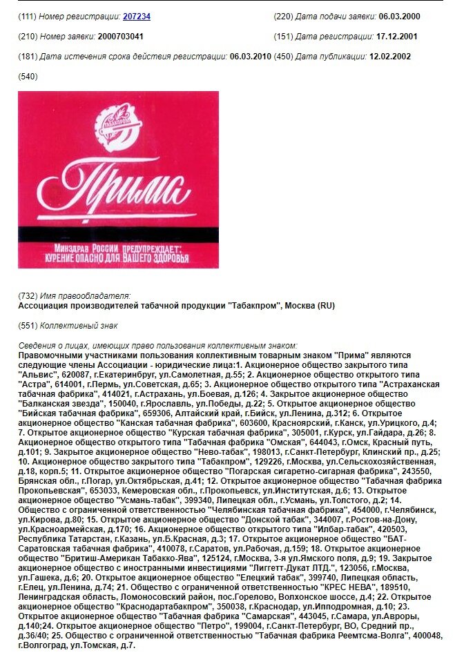 Пример коллективного товарного знака