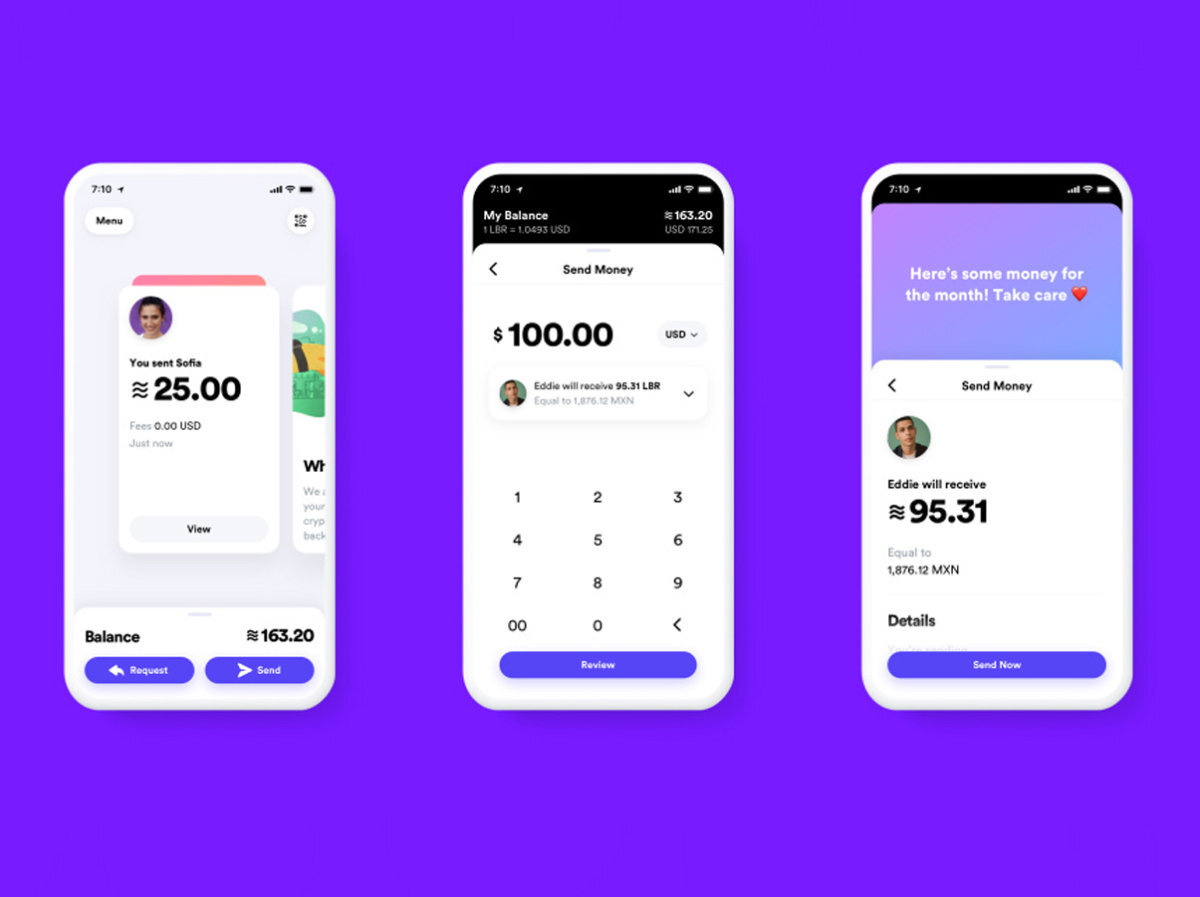 Изображения приложения цифрового кошелька Calibra.