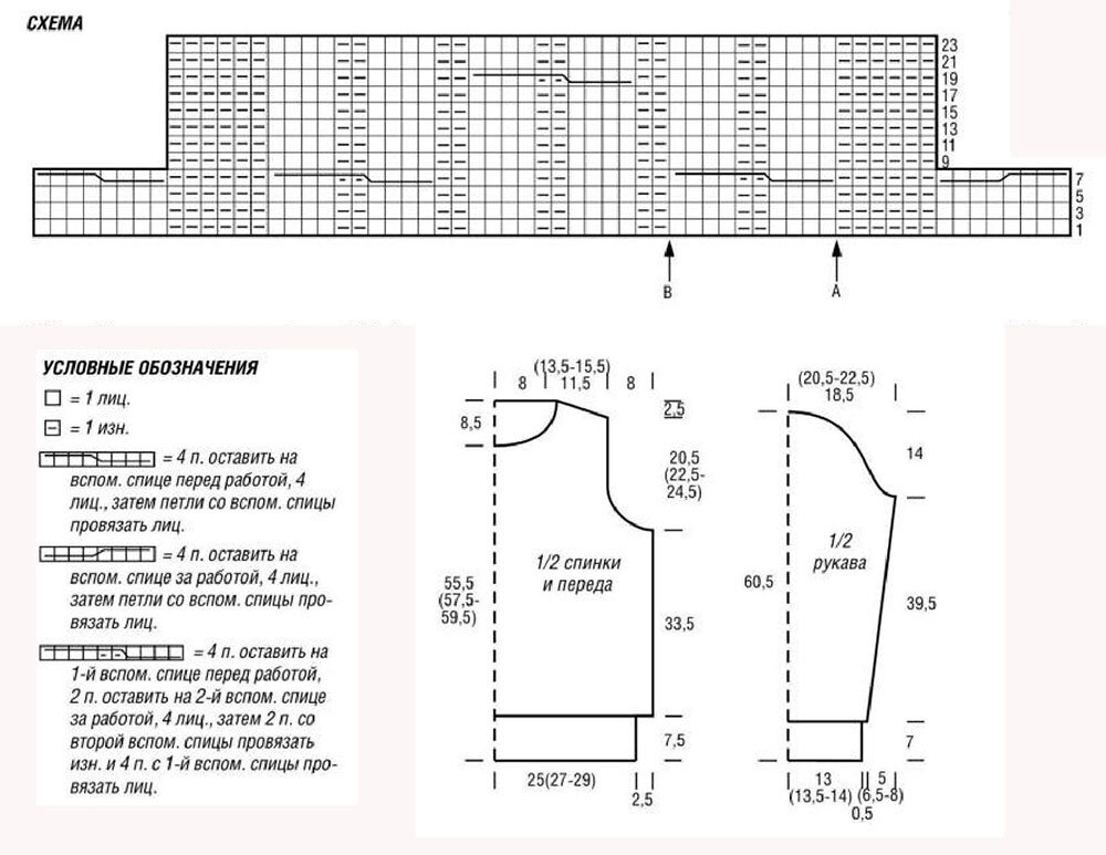 Схема вязания свитера спицами для женщин