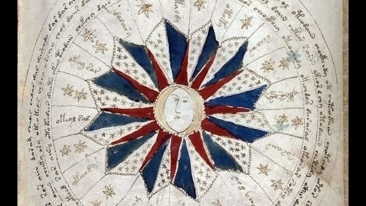 Календарь, принцип циферблат. Рукопись "Войнича" (Манускрипт Войнича), картинка из открытых источников. Оригинал 15 века