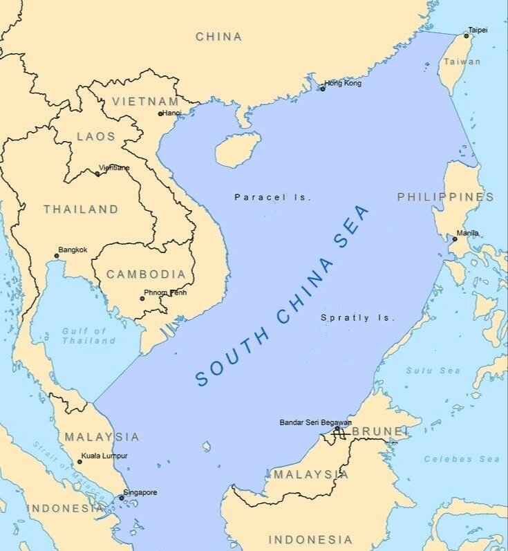 Южно-Китайское море на карте Азии