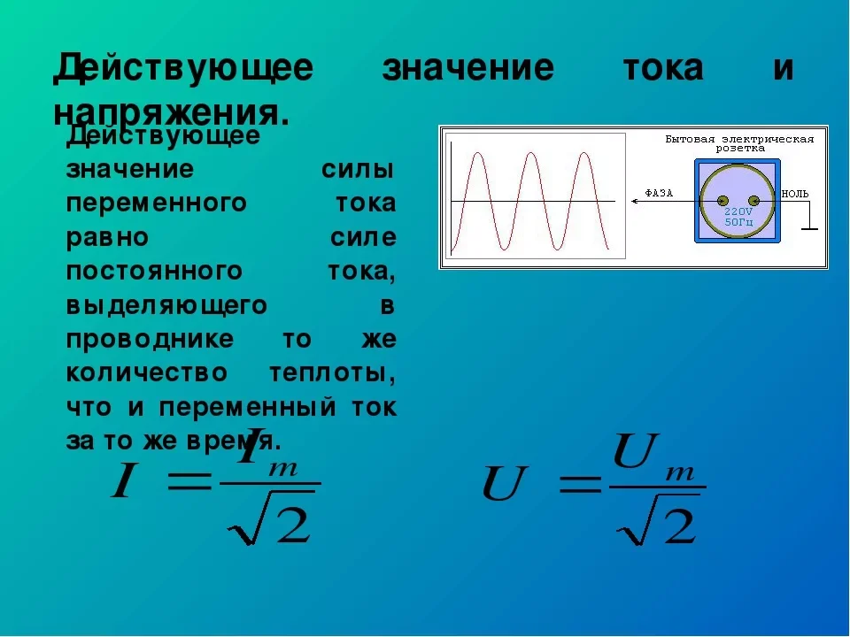 Действующее напряжение. Формула для определения действующего значения напряжения. Формула действующего значения силы переменного тока. Формула нахождения действующего значения силы тока. Вывод формулы действующего значения переменного тока
