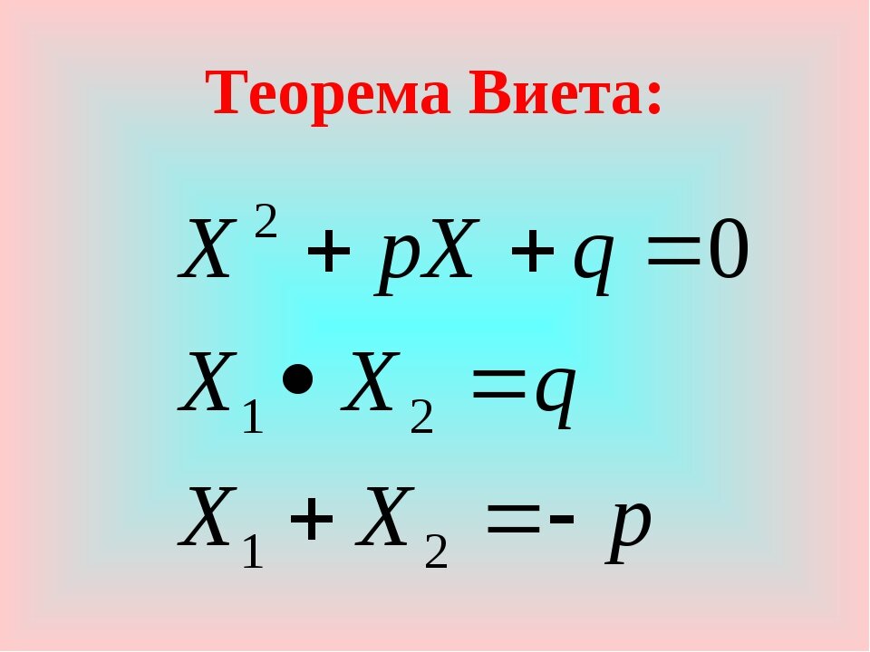 2 теорема виета. Теорема Виета формула. Формула Виета формула. Формула Виета по алгебре. Формула Виета 8 класс.