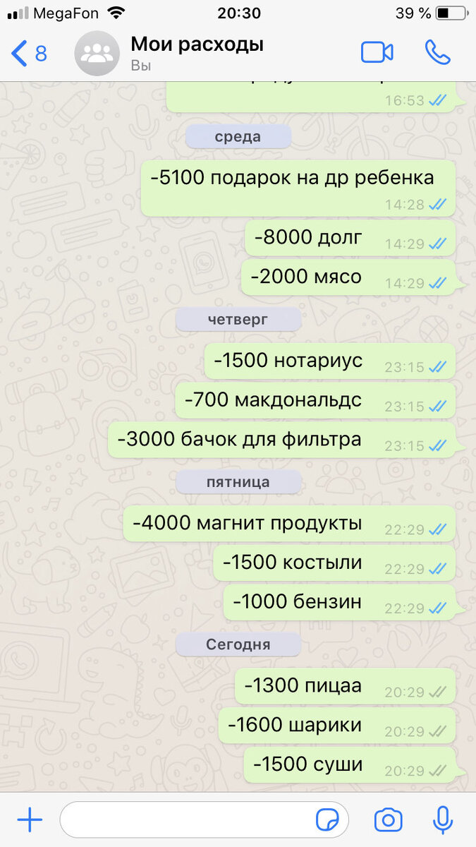 мои расходы в whatsapp