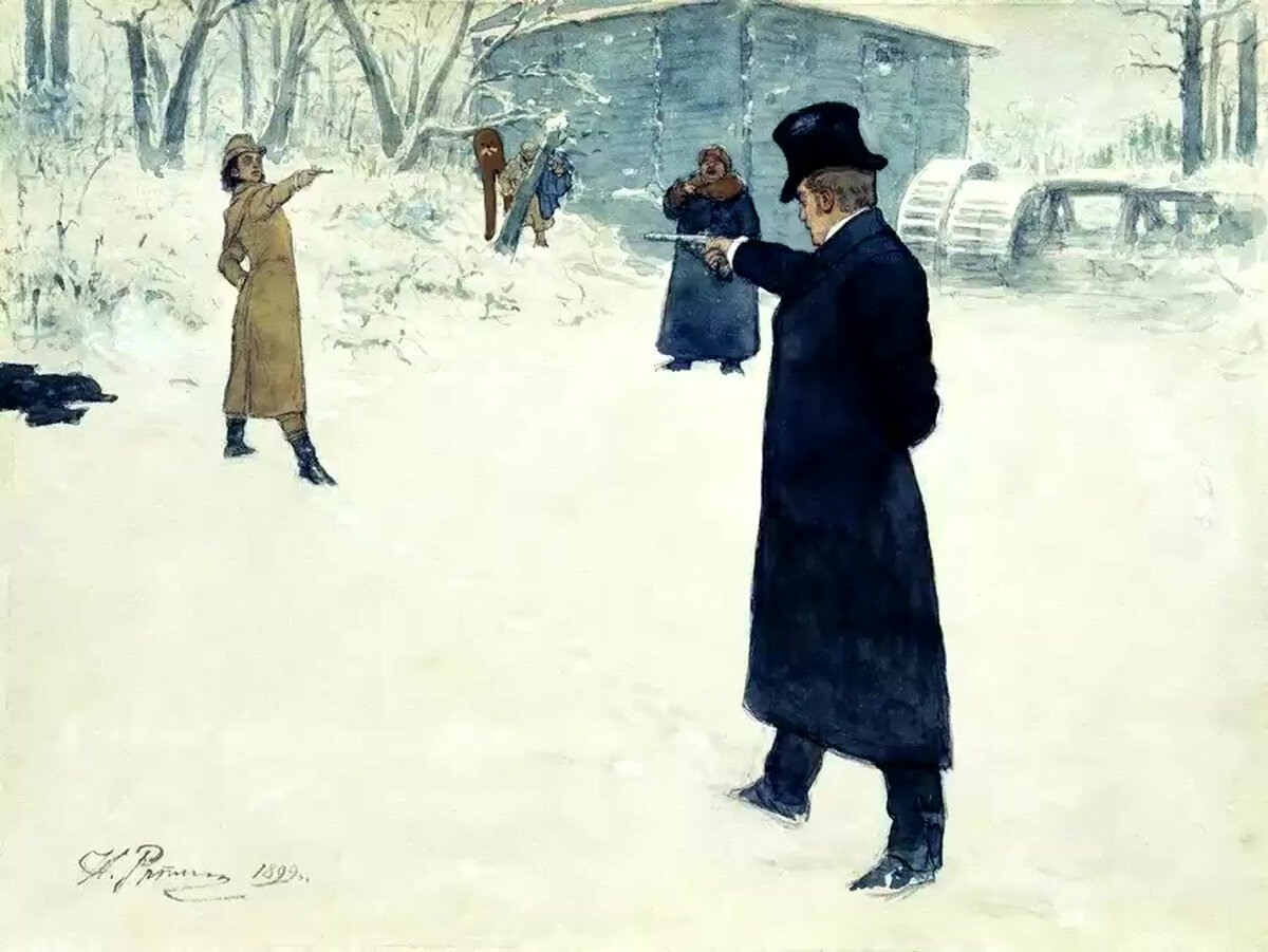 Картина И. Репина "Дуэль Онегина и Ленского", 1899 год