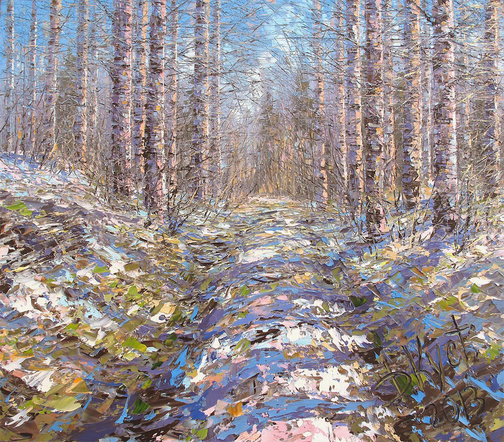 Дмитрий Кустанович. Апрельские березки под Оштой, 70x80 см, 2013