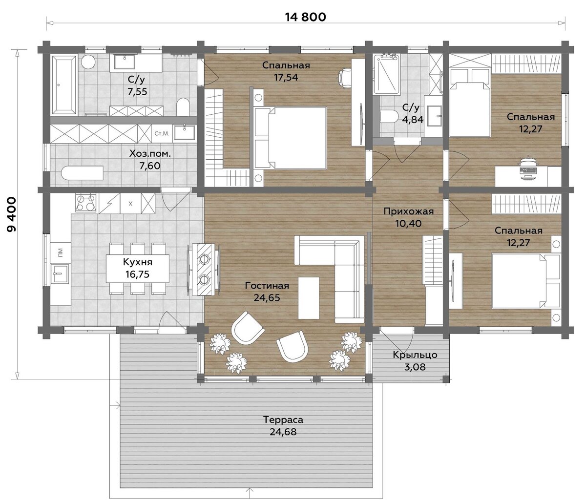Планировка дома, источник — сайт openvillage.ru. В конце статьи мы добавили ссылку на видео с интерьером дома, размещенное в группе компании-застройщика в социальной сети ВКонтакте