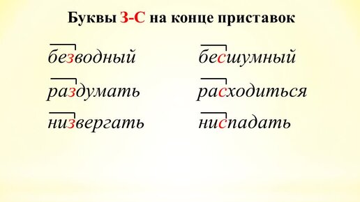 Буква с на конце приставок