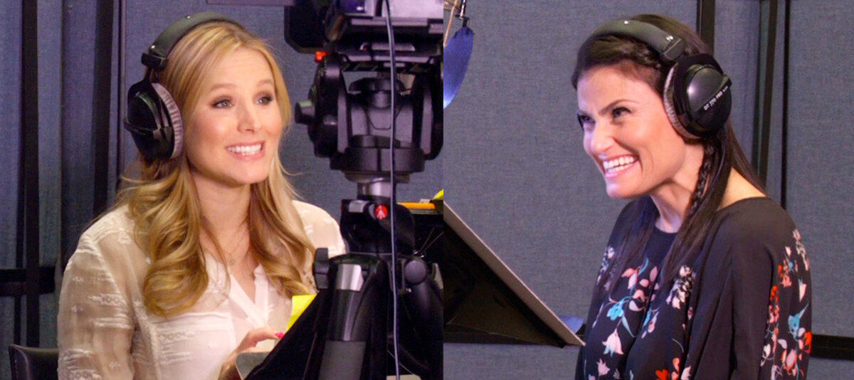 Кристен Белл и Идина Мензел на озвучке мультфильма "Холодное сердце"