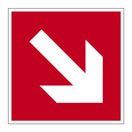 F 01-02. Направляющая стрелка под углом 45° Использовать только вместе с другими знаками пожарной безопасности для указания направления движения к месту нахождения (размещения) средства противопожарной защиты. 