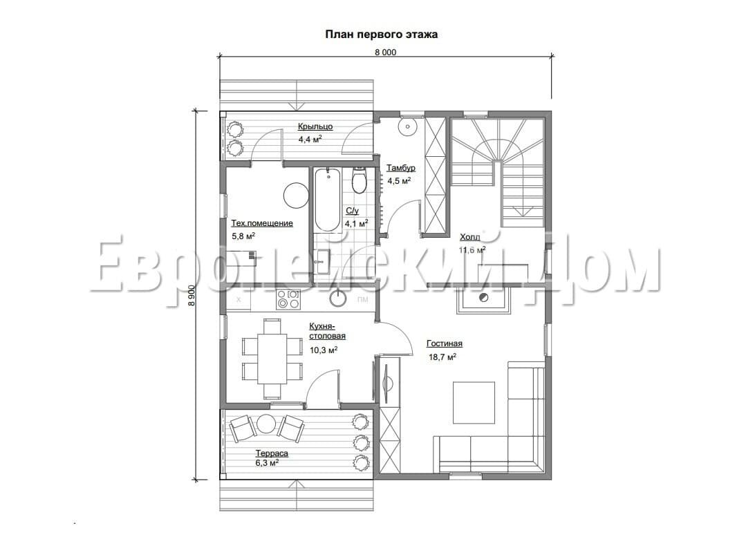 Планировка первого этажа. Источник фото: dom-bt.com