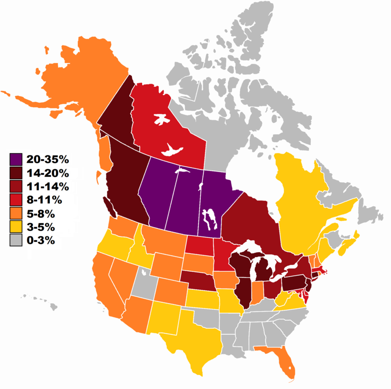 Источник:https://www.reddit.com/r/MapPorn/comments/aew8en/people_of_slavic_descent_as_of_population_in_usa/.