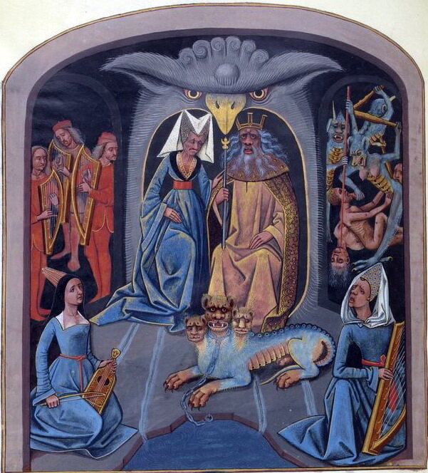 Этой "визуализации" 500 лет. Плутон/Аид и Прозерпина/Персифона на рабочем месте. Слева рай, справа - ад.