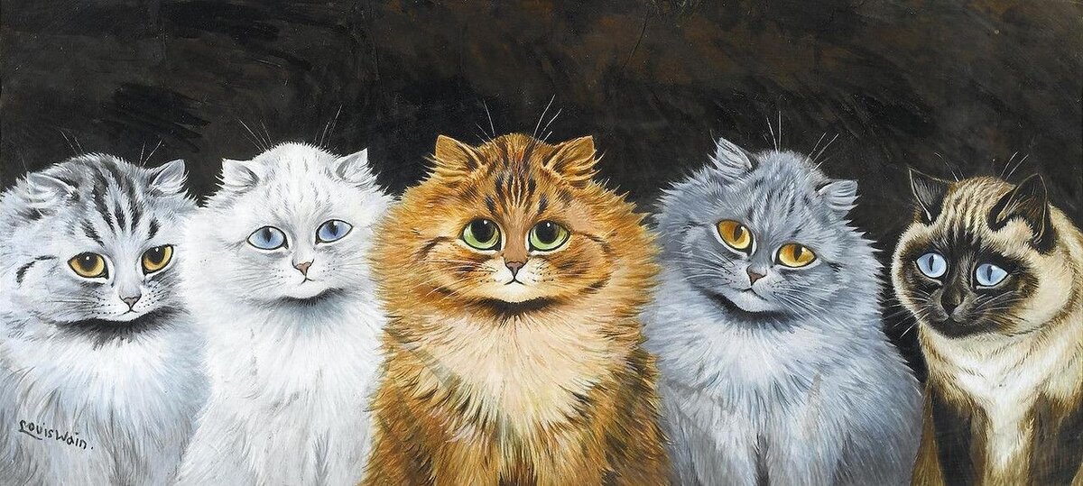 Луис Уэйн. Пять кошек с рыжей во главе.