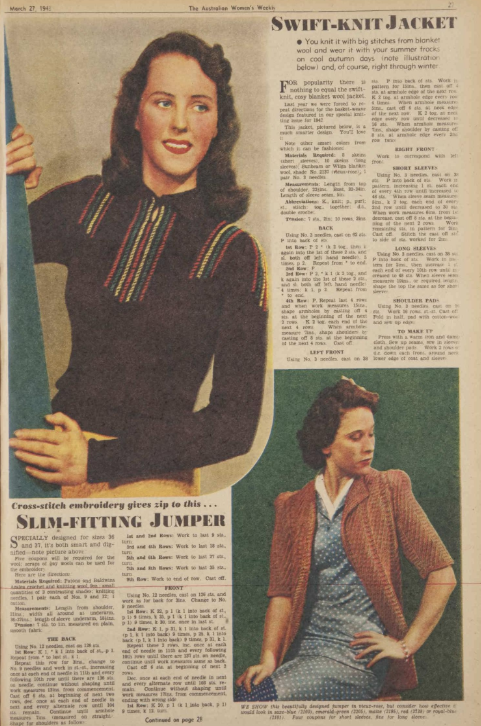 Иллюстрация и описание схемы вязания середины 1940-х годов.