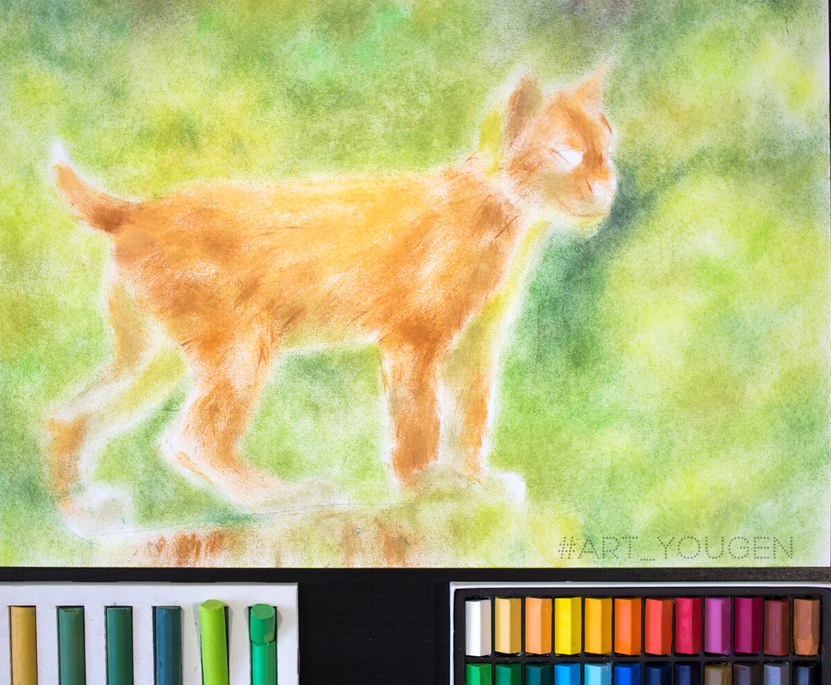 Позже нашла ещё пастель (коробочка справа). Твёрдая, не использовала в рисунке.