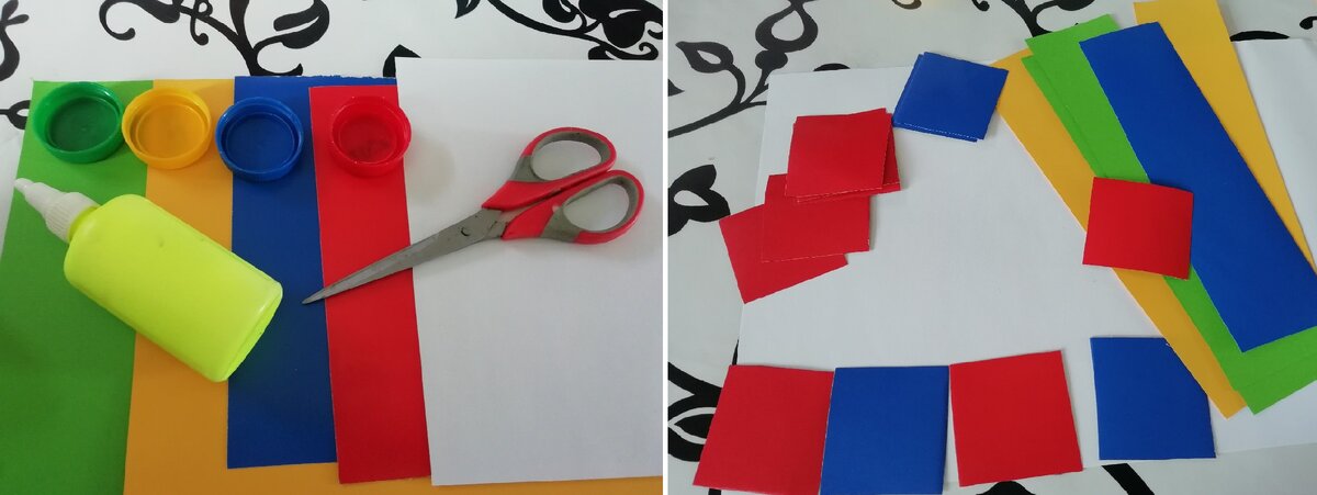 Подбираем крышки и бумагу одинакового цвета и начинаем вырезать и клеить.