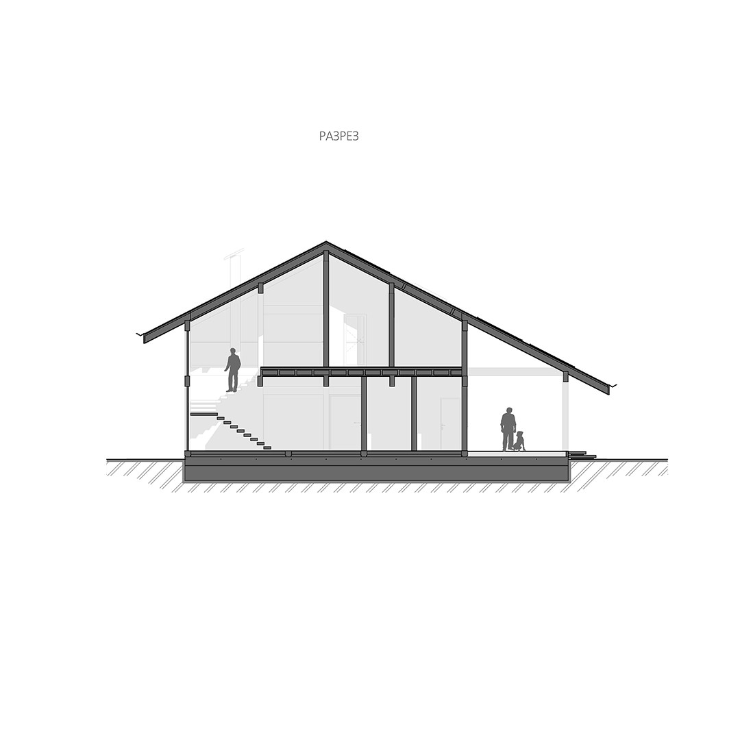 Проект мансарды с двускатной крышей с 2 комнатами