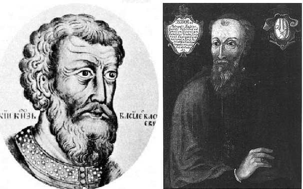 Василий Второй. Справа - митрополит Исидор, последний из ряда глав русской церкви, назначаемыых константинопольским Патриархом