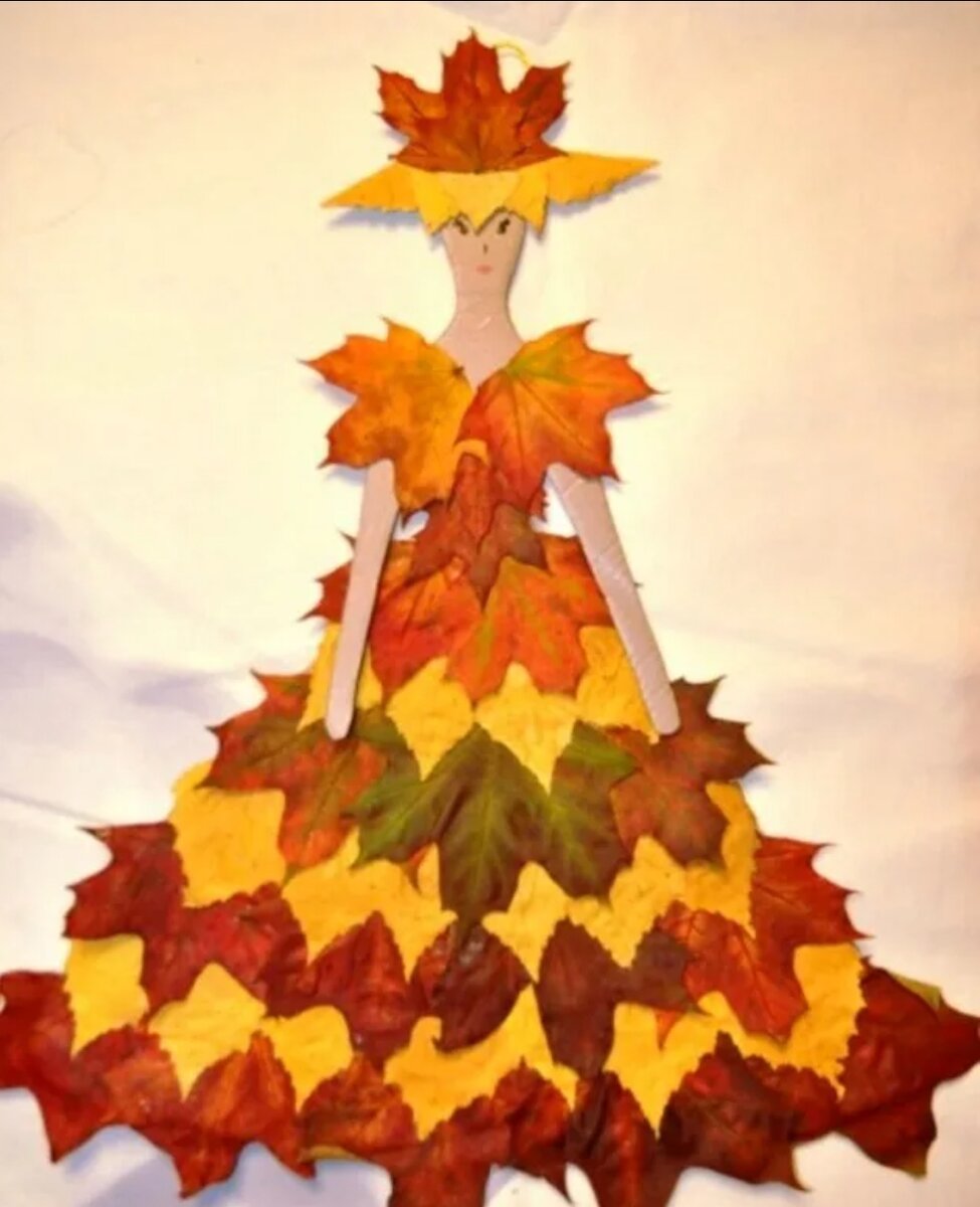 Платье из осенних листьев аппликация