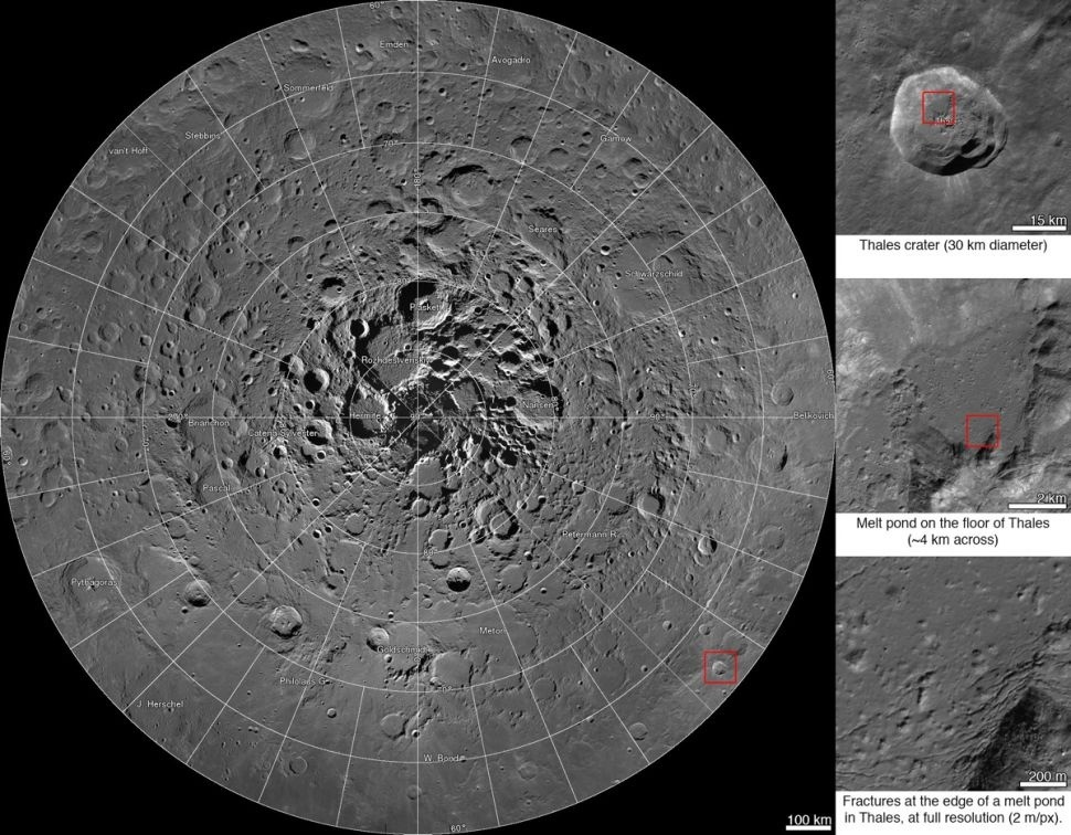 Фотографии северного полюса Луны, снятого LRO в начале 2014 года. 
NASA/GSFC/Arizona State University