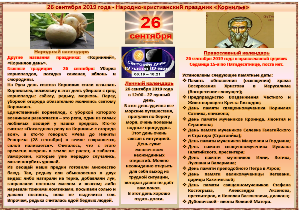 Корнилье 26 сентября народный календарь. 26 Сентября приметы. 26 Сентября народные приметы.