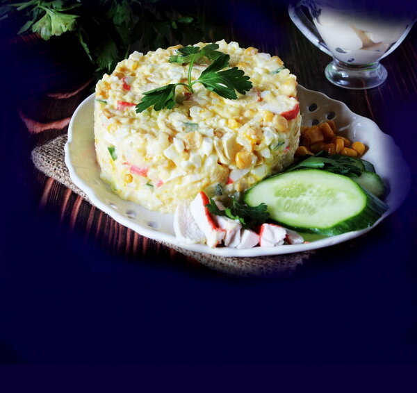 Салат с крабовыми палочками и рисом, рецепт с фото