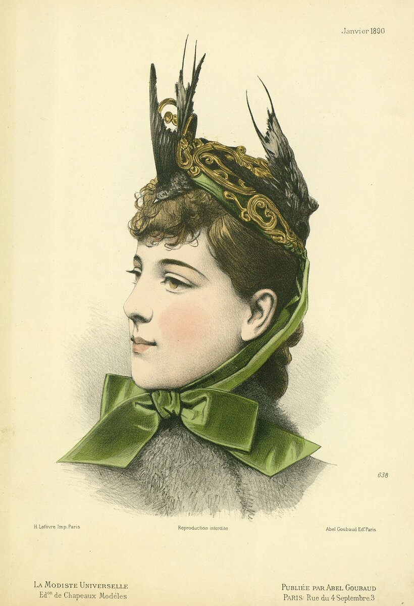 Модная шляпка с двумя "райскими птичками", 1890 год.