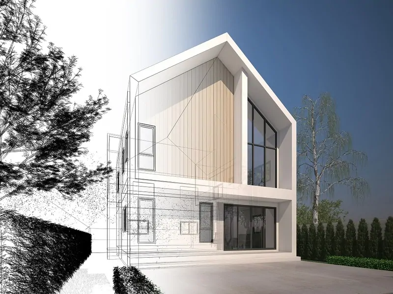 Фото: дом построен в современном стиле, по проекту в нем панорамное остекление и стеклянный фасад, © depositphotos.com  