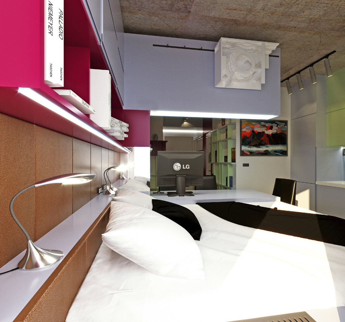 Дизайн интерьера. Интерьер студии. Вот и 3 д подоспевают. В этих видах прекрасно раскрывается колористическое и пространственное решение