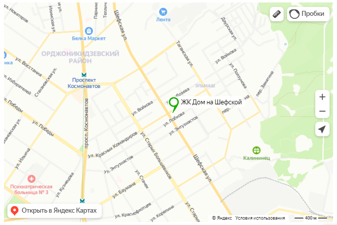 Расположение ЖК «Дом на Шефской» на карте Екатеринбурга