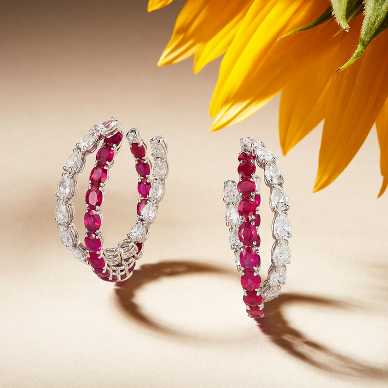 Серьги Mercury Color из белого золота с бриллиантами и рубинами