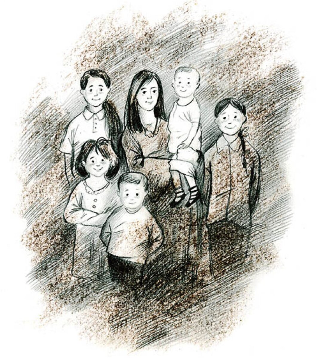 Рисунок мама и трое детей