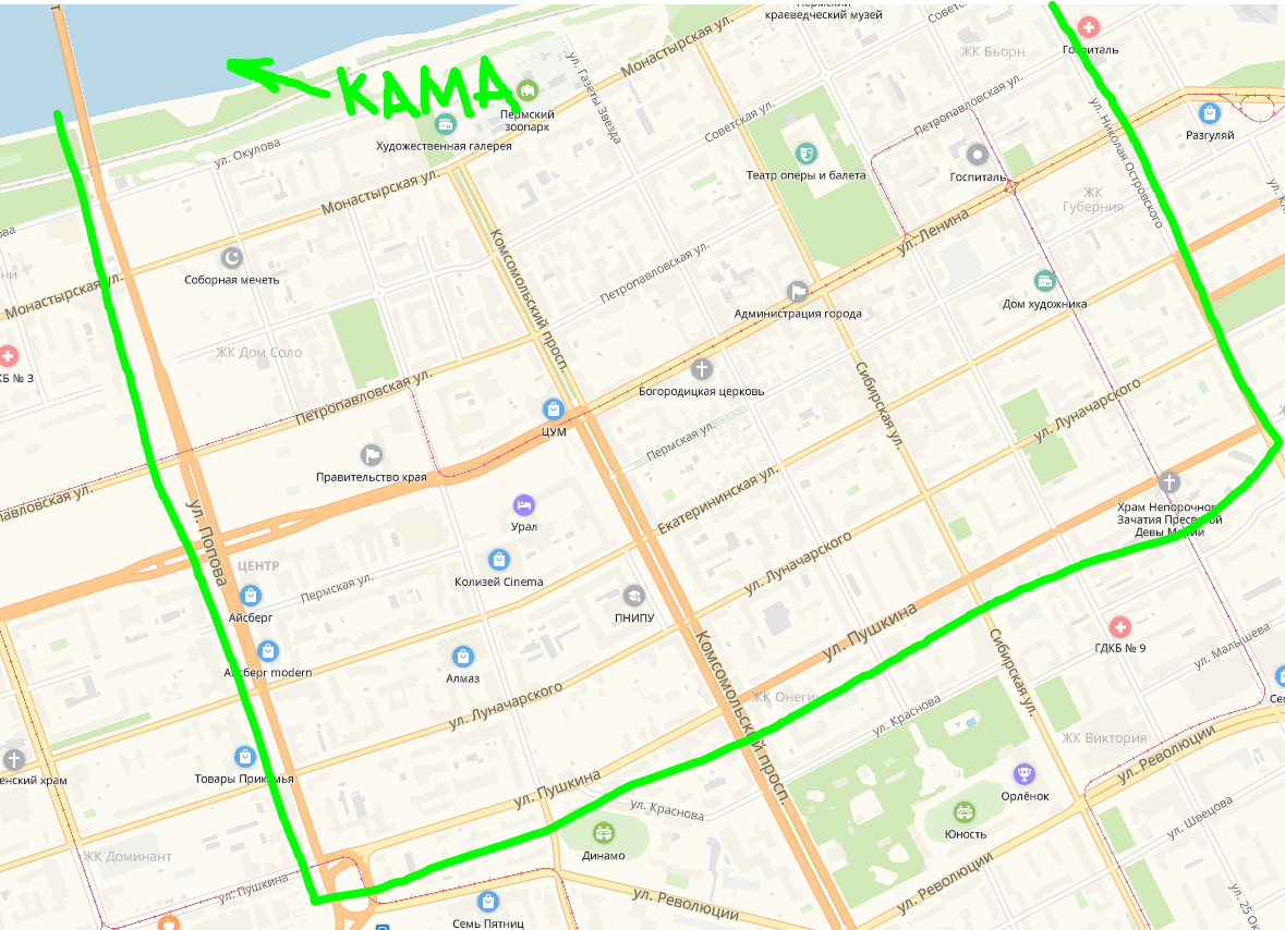 Прямоугольник центра. Это не значит, что вне его границ нет ничего красивого. Просто концентрация красивого внутри побольше.