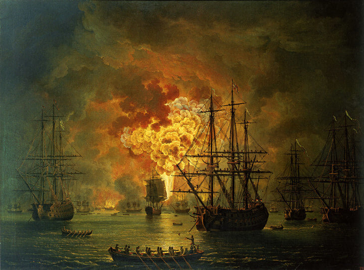 Картина «Гибель турецкого флота в Чесменском бою», Якоб Филипп Гаккерт, 1771 год