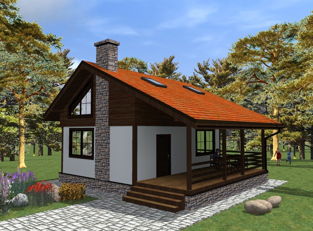 Дом в стиле Шале размером 6х8 метров с верандой 3х8 метров